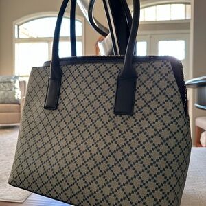 Elegant Navy and Cream Patterned Tote Bag